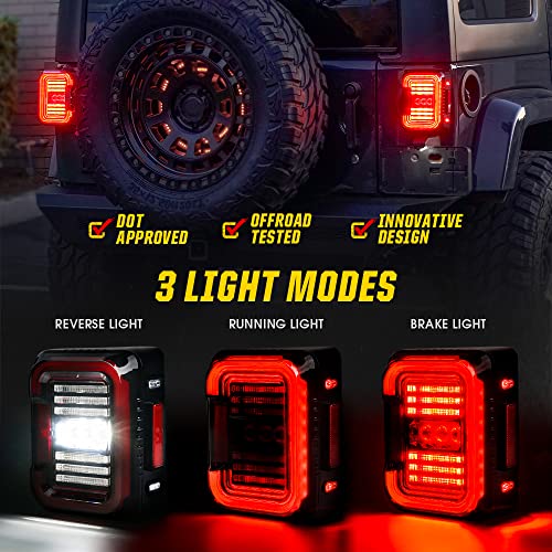 C-Shaped Smoked LED Tail Lights Compatible with 2007-2018 Jeep JK JKU