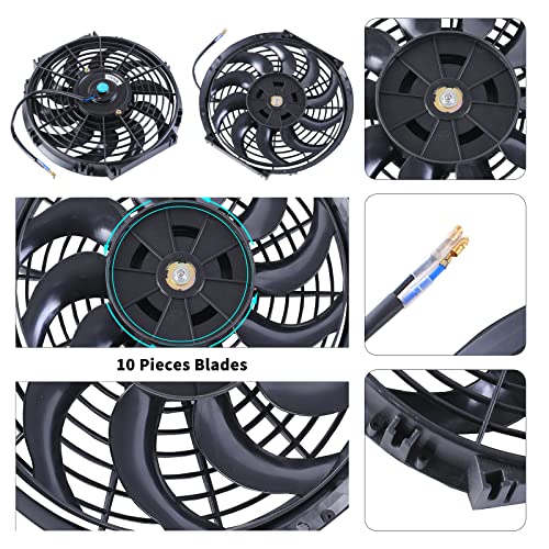 FGJQEFG 12 Inch Universal Slim Fan Push Pull Electric Radiator 12V 80W High Performance Cooling Fan Mount Kit Black 2 Pcs