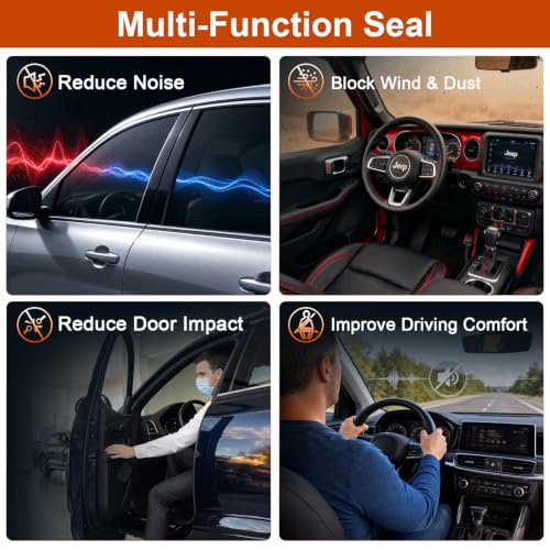 alophoty 53.8 Ft Car Door Seal Strip Universal Self Adhesive Automotive Weather Stripping, Double Layer 5-Hole Car Door Soundproofing Strip, Rubber Seal Strip for Cars Trucks SUVs RVs