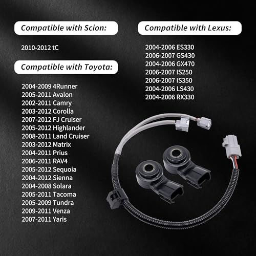 HiSport 89615-B6010 Knock Sensor and Harness Kit - Compatible with Toyota Corolla FJ Cruiser Highlander Matrix Sequoia Sienna Avalon Camry Land RAV4 Tacoma Venza Yaris 4Runner Tundra Solara