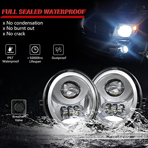 GXENOGO LED Fog Light Assembly Compatible with Tacoma 2005-2011/ Solara 2004-2006/ Sequoia 2008-2015/ Tundra 2007-2013- Pair, Chrome