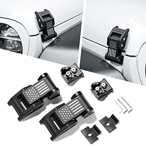 Seven Sparta Hood Latches Aluminum Hood Catch Compatible with Jeep Wrangler JK/JKU 2007-2017, JL/JLU 2018-2022 & Jeep Gladiator 2020-2022, 1 Pair (American Flag)