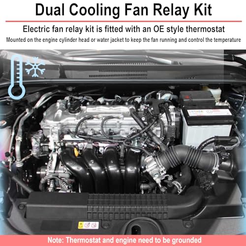 2 PCS Electric Fan Relay Kit, Dual Electric Fan Relay Kit, 185 On 175 Off Thermostat Switch 40A Relays, 12V Cooling Radiator Fan Relays Wiring Kits for Replacing Faulty Wiring, Truck Engine Cooling