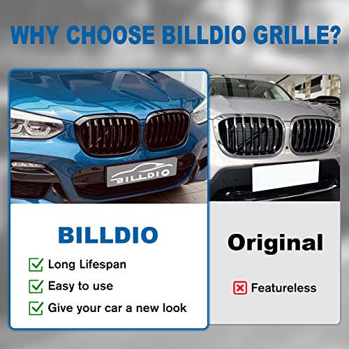 BILLDIO X3 G01 X4 G02 Grille - Black Kidney Grill Compatible With 2018-2021 X3 G01 2019-2021 X4 G02，ABS Single Slat Gloss Black