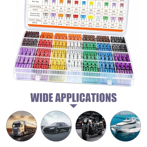Ferianl 300PCS Car Fuses Assortment Kit, Micro & Mini & Standard Blade Fuse Kit, Universal Replacement Blade Fuses for Auto, Sedan, Boat, RV (2A/3A/5A/7.5A/10A/15A/20A/25A/30A/35A/40A)