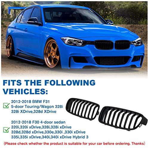 BILLDIO F30 Grille - Black Kidney Single slats Grill Compatible With BMW 3 Series F30 F31 2012-2018 320i 328i 328d 330e 330i 335i 340i 328i,ABS Gloss Black Kidney Grill