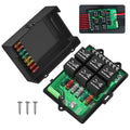 Joinfworld Relay Box Fuse Relay Box 12V Automotive Universal Fuse Panel with 6 Way Relays and 14 x ATC/ATO Blade Fuses 12 Volt Fuse Box Waterproof with Led Light and Relay Module