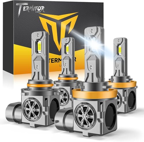 Termitor Upgraded H11 9005 Light Bulbs Combo, 100,000LM Super Bright H9 H8 Bulbs, 85000+Hrs Long Life, 1:1 Halogen Fit Plug-N-Play H9 H8 HB3 Off Road Lights, 6500K White, Pack of 4