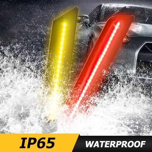 AUTOXBERT Front Rear Side Fender Marker Light for 2010-2015 Chevy Camaro 2010 2011 2012 2013 2014 2015, 2 Amber & 2 Red Side Marker Lights (Smoked Black Lens)
