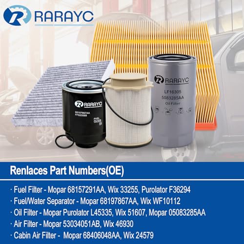 RARAYC 6.7L Cummins Fuel Filter Kit | Replacement for 2013-2018 Dodge Ram 2500 3500 4500 5500 6.7L | Replaces# 68197867AA 68157291AA 5083285AA Air Filter 53034051AB Cabin Air Filter 68406048AA