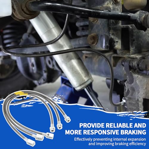 Racewill 89715 Stainless Brake Lines, Front & Rear Extended Brake Lines (89702 & 89703) for 4"-6" Lift, Compatible with 1987-2006 4WD Jeep Wrangler TJ YJ XJ, 1984-2001 2WD/4WD Jeep Cherokee XJ