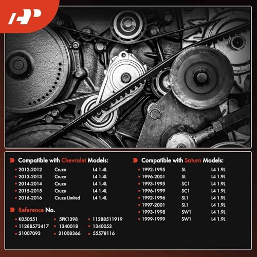 A-Premium 55.13 Inch Engine Serpentine Drive Belt Compatible with Chevrolet Cruze 2012-2015, Cruze Limited 2016 & Saturn SL 1992-2001, SC1 1993-1999, SL1 1992-2001, SW1 1993-1999 - Replace 5PK1398