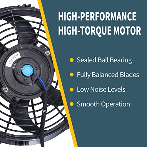 FGJQEFG 10 Inch Universal Slim Fan Push Pull Electric Radiator 12V 80W High Performance Cooling Fan Mount Kit Black 2 Pcs