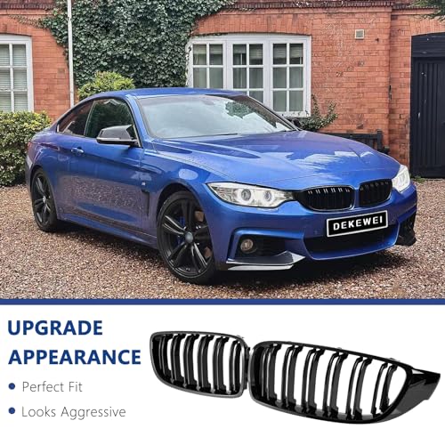 DEKEWEI F32 Grille,Front Kidney Grille Grill Compatible for 4 Series F32 F33 F36 (2014-2019) M3 F80 M4 F82 (2015-2019) (Double Slats Gloss Black Grills, 2pcs)