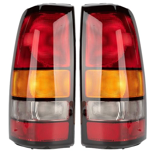 MiKaFex Tail Light Housing Compatible With 1999-2002 Chevy Silverado 1500 2500 3500 1999-2006 GMC Sierra Driver and Passenger Side Red Rear Brake Lamps Without Bulb,Red+Amber+White, Black Edge