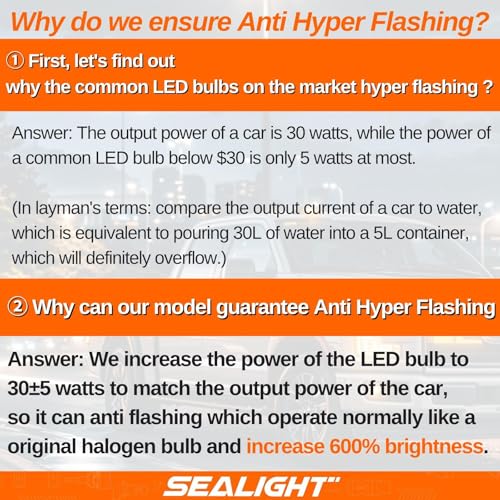 SEALIGHT 7443 7440 LED Bulb Amber Turn Signal Lights, T20 7441 7444 992 W21W LED Light Bulb with Projector Len and Need Extra Load Resistor, Includes Additional Decoders, Pack of 2