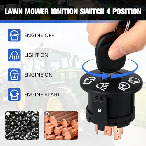 Lawn Mower Ignition Switch Key 4 Position 7 Terminals for John Deere L100 L105 L110 L111 L118 L120,Craftsman, Husqvarna, MTD, with 2 Keys Replace# 532175566 175566 163968 925-1741 GY20074 94762