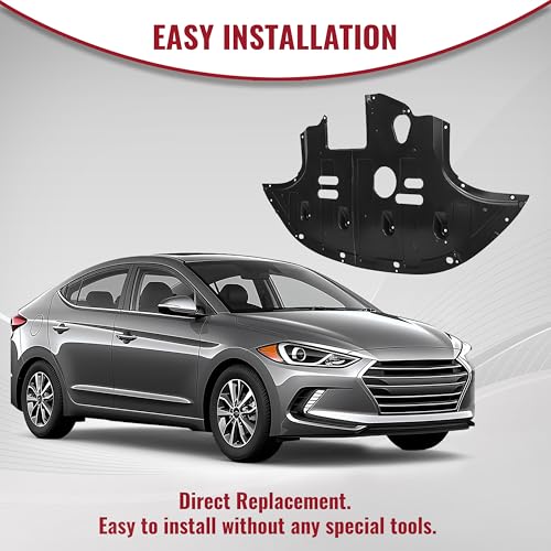 HECASA Front Engine Splash Shield Compatible with 2017-2020 Hyundai Elantra 2.0L Engine Protection Under Cover Plastic Black Replacement for 29110F3100 29110-F2100 HY1228201 HY1228187