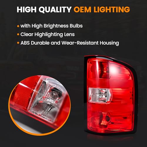 BeamTrack Tail Lights Assembly Compatible with 2007-2013 Chevy Silverado 1500 2500HD 3500HD Rear Brake Taillight Replacement Set Left Driver & Right Passenger Side, with Bulbs & Harness