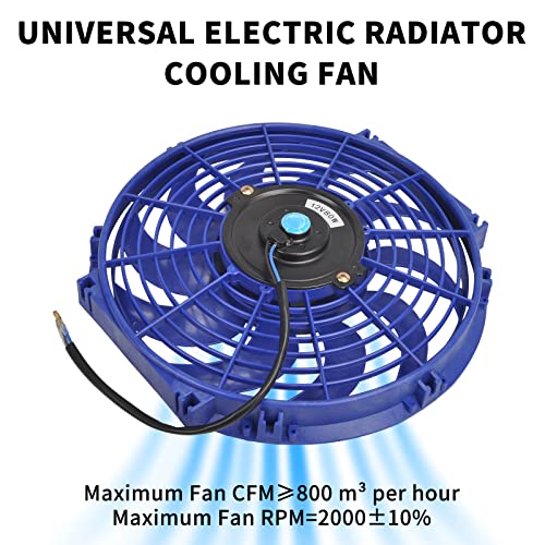 FGJQEFG 12 Inch Universal Slim Fan Push Pull Electric Radiator 12V 80W High Performance Cooling Fan Mount Kit Blue 2 Pcs