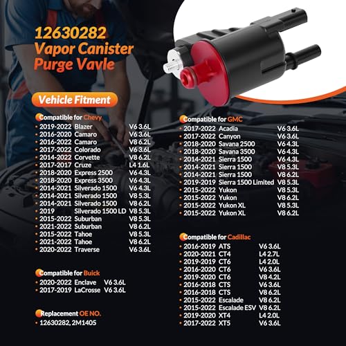 Mirthcos 12630282 Vapor Canister Purge Solenoid Valve EVAP Compatible with Chevy Silverado 1500, Tahoe, Suburban, Colorado & GMC Sierra 1500, Yukon, Canyon & Cadillac Escalade, XT4, XT5