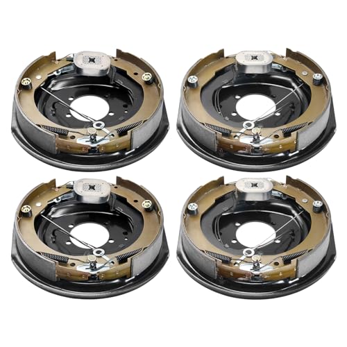 VEVOR Electric Trailer Brake Assembly, 12" x 2", 2 Pairs Self-Adjusting Electric Brakes Kit for 7000 lbs Axle, 5-Hole Mounting, Backing Plates for Braking System Part Replacement (2 Right + 2 Left)