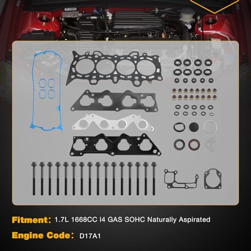 HS26236PT-2 Cylinder Head Gasket Set with Bolts for 1.7L D17A1 L4 Engine, Compatible with 2001-2005 Honda Civic LX DX, Replace# HS26236PT HBHO034