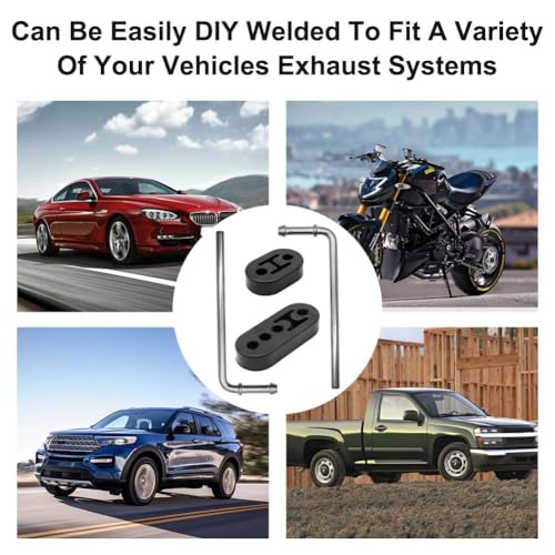 Rubber Exhaust Hangers Rod Set Heavy Duty 9" 90°Hanger Steel 8.6"Long Hanger Rods Mild Steel Zinc Coated Muffler Hanger 2 Hole 4 Hole Insulator Mount Car Automotive Replacement (Black-12 Pcs)