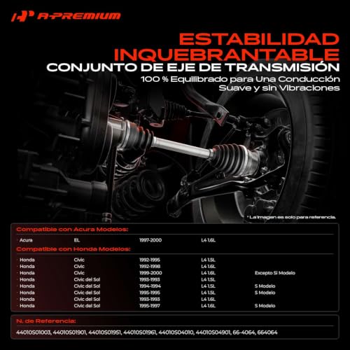A-Premium CV Axle Shaft Assembly Compatible with Acura EL 1997-2000 & Honda Civic 1992-2000, Civic del Sol 1993-1997, L4 1.5L 1.6L, Front Right Passenger Side, Replace# 44010S01003, 44010S01901