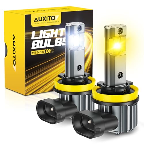 AUXITO H11 LED Dual Color Bulb 80000LM, 6500K White 3000K Golden Yellow Switchback Fog Lights, 60000H Extremely Long Life, 1:1 Mini Design for Easy Installation, Pack of 2