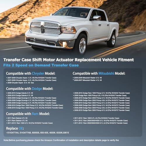 OTO-K Transfer Case Shift Motor Actuator 4WD Compatible with Dodge Ram 1500 2500 3500 Pickup Durango Dakota Chrysler Aspen Mitsubishi Raider,Transfer Case Motor Replace#600-935 600935‎ 420-160