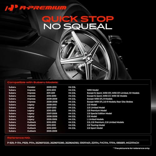 A-Premium Front and Rear Ceramic Brake Pads Set Compatible with Subaru Models - Forester 2009-2013 2.5L, Impreza 2008-2011/2013, Legacy/Outback 2005-2013, with Hardware, 8-Pack