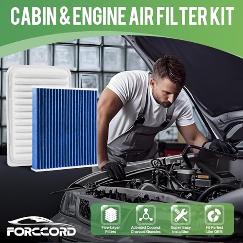 Forccord Cabin & Engine Air Filter Fit for Toyota Corolla 2009-19, Matrix 2009-14, Yaris 2007-18, Scion xD 2008-14, Vibe 2009-10 Activated Carbon Cabin Filter Replace#CF10285 CA10190 Car Accessories
