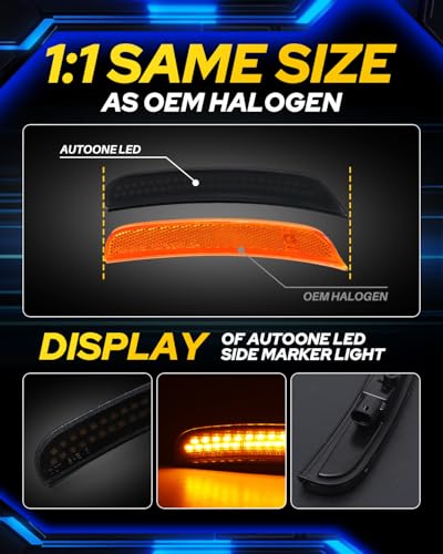 AUTOONE LED Side Marker Lights Red & Yellow Compatible with Dodge Charger 2015-2023, Front & Rear Fender Side Markers, Smoked Lens Driver & Passenger Side Bumper Lights, 4PCS