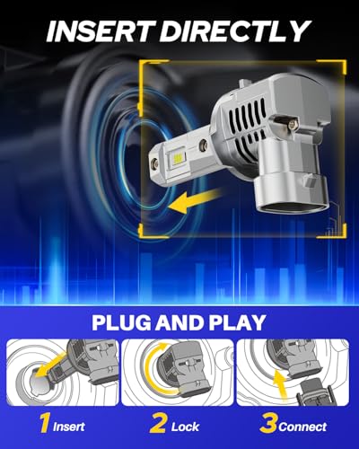 AUTOONE HIR2 9012 LED Bulbs 6500K White, 90000LM Plug and Play, IP68 Automotive Replacement HIR2 Lights, 2 PCS