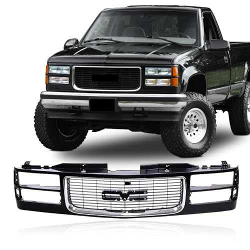CarPartsDepot Front Grille Grill Chrome Opening Compatible With 1994-2000 GMC C/K 1500 2500 3500 Sierra Yukon GM1200392 12388709 With Dual Headlight Holes