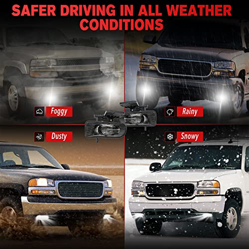 RAMJET4X4 DOT LED Fog Lights Assembly Fog Lamps Replacement Compatible with 1999-2002 GMC Sierra, 2000-2006 GMC Yukon/Yukon XL Pickup Truck, with Bulbs 899 Clear Lens