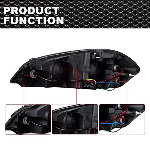 CNNELL LED Headlights Assembly Compatible with Chevy Impala 2006 2007 2008 2009 2010 2011 2012 2013, Compatible with Chevy Impala Limited 2014 2015 2016 2pc(B Smoky lens Black Housing Clear Reflector)