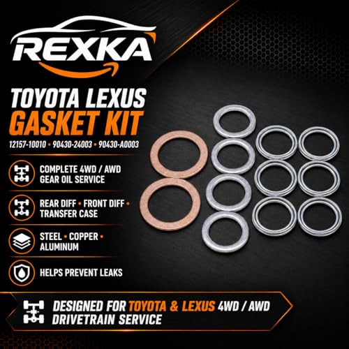 Rexka 12pcs Transfer & Differential Service Gasket Kit Compatible with Toyota Lexus 4Runner Land Cruiser Tundra Tacoma FJ Cruiser Highlander RAV4 Sequoia Sienna 1215710010 9043024003 90430A0003