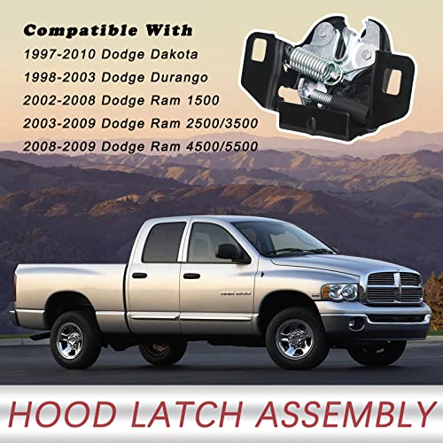 TQPONLY Hood Latch Lock Assembly, Compatible with Dodge Ram 1500 2500 3500 Dakota Durango Replaces 55255451AC