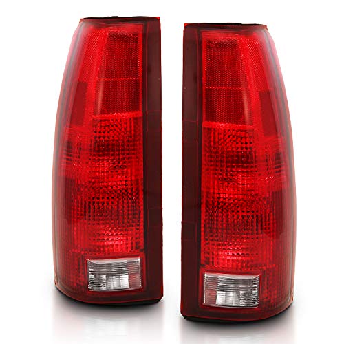AmeriLite for 1988-2000 Chevy GMC C/K Silverado Sierra Truck Tahoe Suburban OE Red Replacement Halogen Tail Lights Pair + Bulb Connector Plate - Passenger and Driver Side