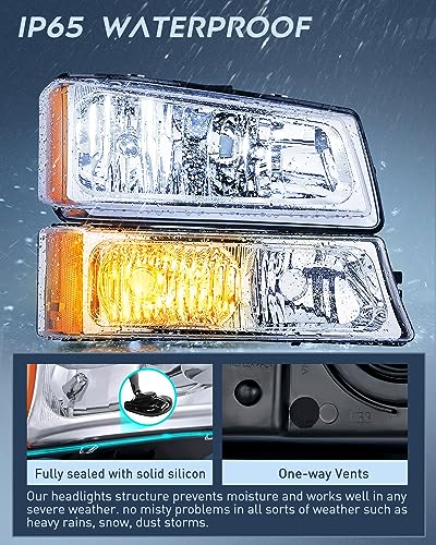 Nilight Headlight Assembly for 2003 2004 2005 2006 Chevy Silverado Avalanche 1500 1500HD 2500 2500HD 3500 Chevrolet Pickup Replacement Headlamp Housing Bumper Lamp Set