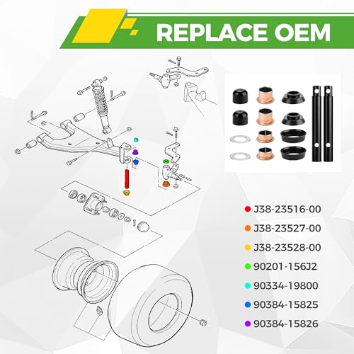 10L0L Golf Cart King Pin and Bushing Kit for Yamaha G2 G8 G9 G11 G14 G16 G19 G20 1985-2001, Steering Knuckle Kingpin Kit, OEM J55-F3516-00, J38-23527-00, J38-23528-00