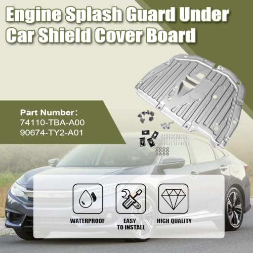 Priprilod Engine Splash Guard Under Car Shield Cover Board with Screws and Clips Compatible with Honda Civic 2016-2021#74110-TBA-A00 90674-TY2-A01 ﻿