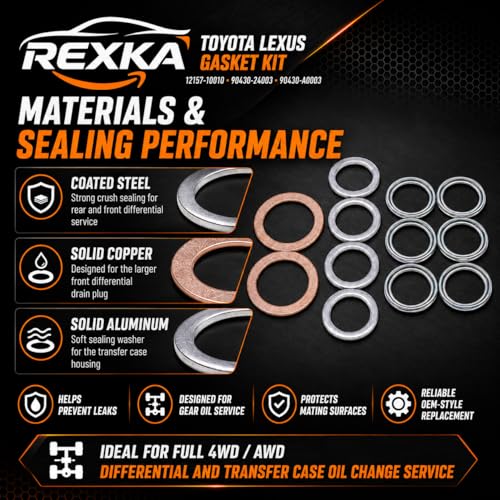 Rexka 12pcs Transfer & Differential Service Gasket Kit Compatible with Toyota Lexus 4Runner Land Cruiser Tundra Tacoma FJ Cruiser Highlander RAV4 Sequoia Sienna 1215710010 9043024003 90430A0003