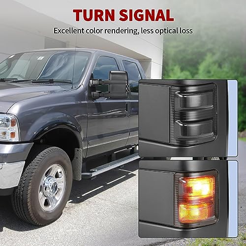 YITAMOTOR Towing Mirrors Compatible with 1999-2007 Ford F250 F350 F450 F550 Super Duty, 2001-2005 Excursion with LED Arrow Signal Light Smoke Power Heated Telescoping Rear LED Turn Signal