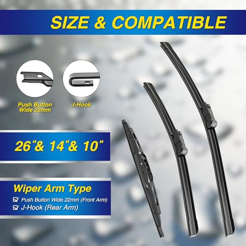 5 PLUS® Silicone Windshield Wipers Replacement for 2013-2021 BUICK Encore,2015-2021 CHEVY Trax Wiper Blades(Set of 3),Automotive Replacement Windshield Wiper Blades For My Car-26"/14"/10"