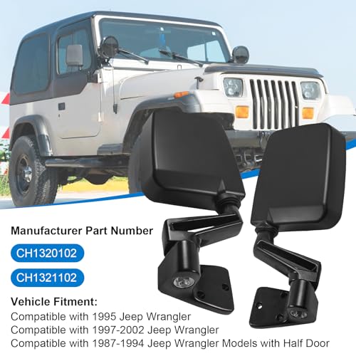 JDMSPEED Pair Driver & Passenger Side View Mirrors Compatible with Jeep Wrangler 1987-2002 Manual Folding No Heated with Black Cover Replace# CH1320102 CH1321102