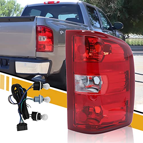 CLERYYE Tail Light Assembly Compatible with Chevy Silverado 07-13 1500 | 07-14 2500 HD 3500 HD, OE-Style Replaces 25958483 GM2801207, w/Bulbs and Harness, Right Passenger Side, Red Border