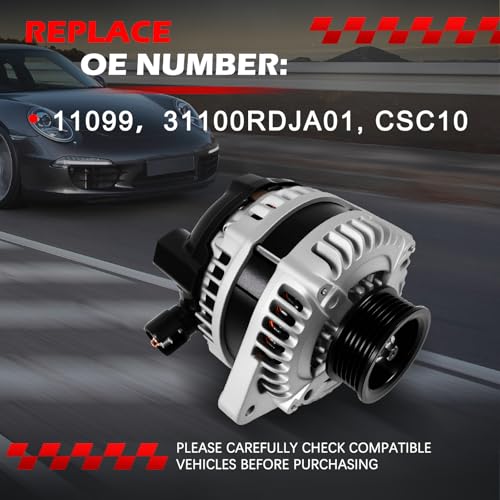 Autodevil 11099 Alternator Fit for MDX TL RL, for Pilot Odyssey Ridgeline, 2005 2006 2007 2008, 3.2L 3.5L 3.7L,130Amp 12V Automotive Replacement Alternator OE 31100-RDJ-A01,CSC10,CSD29